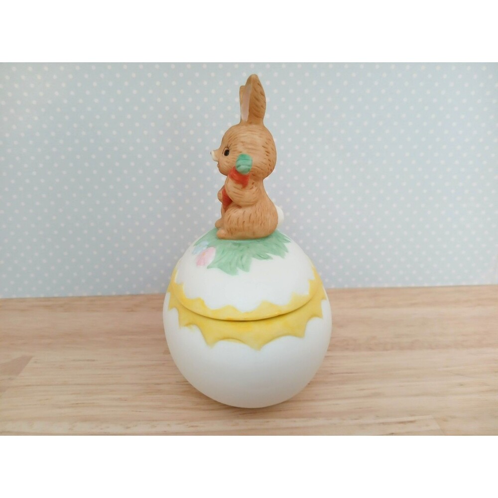 Lefton Vintage Ceramic Easter Bunny & Egg Trinket Jewelry Holder Dish - Picture 4 of 10